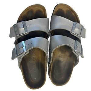 Birkenstock Arizona Shoes Women 37 Silver Double Strap Sandals Comfort‎ Cork